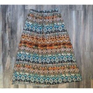 Vintage Norma Allen Maxi Skirt Women's Large Aztec Tribal Native Print VTG